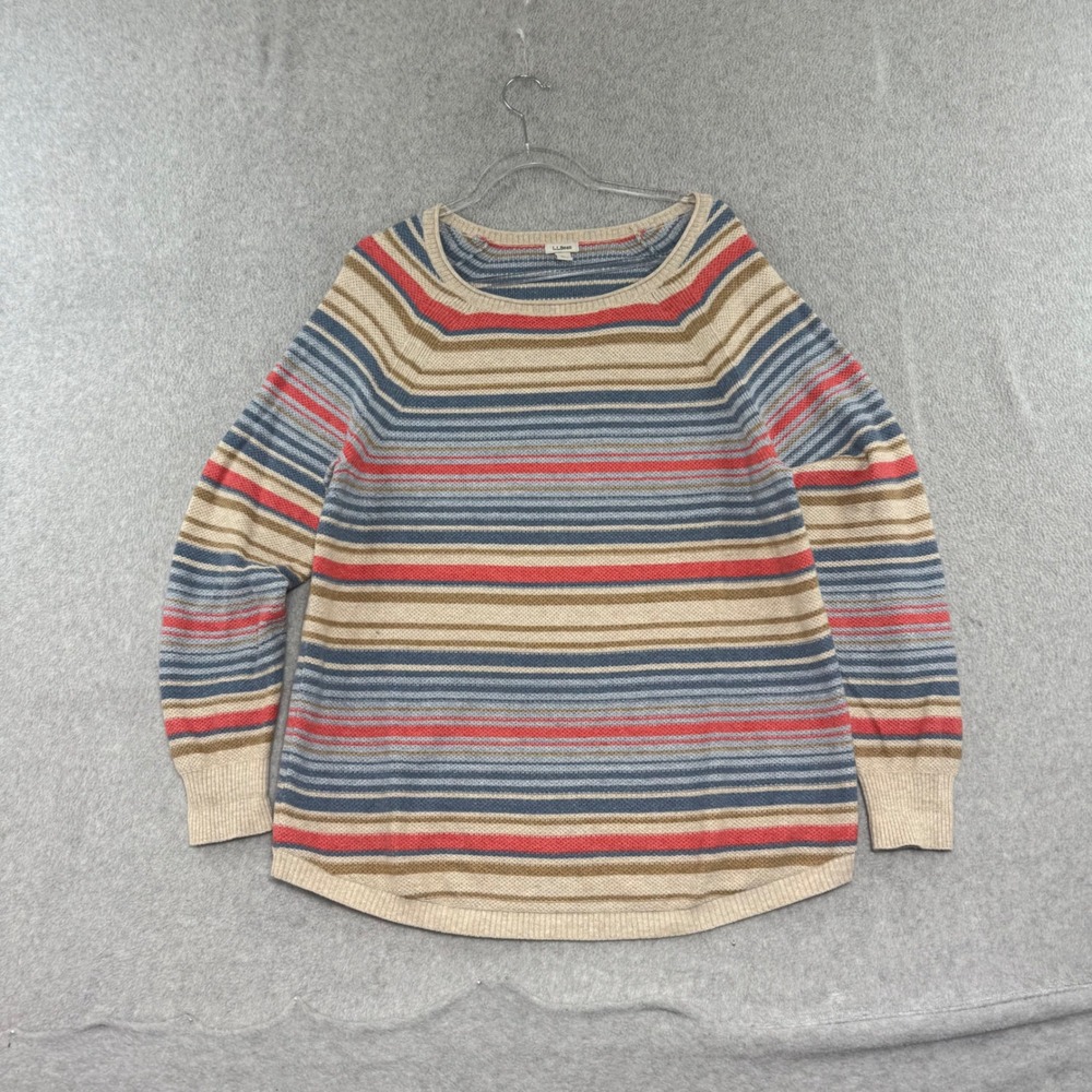 LL Bean Striped Sweater Womens Large Multi Color Cotton Blend Chunky Wide Neck